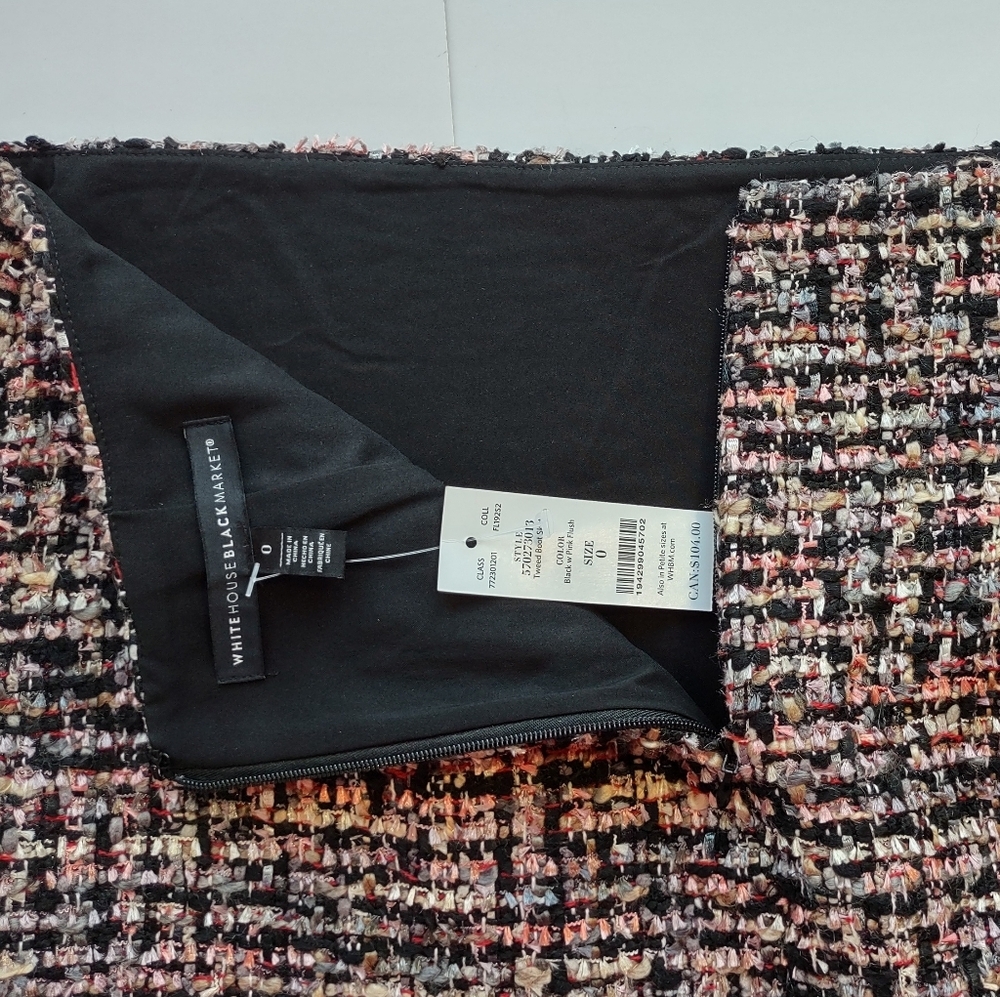 NEW  White House Black Market Pink Black Silver Tweed Skirt Quiet Luxury  Size 0 - Picture 5 of 9